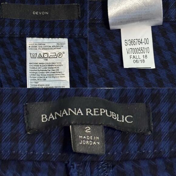 Banana Republic Devon Houndstooth Pants Woman's size 2 Navy Blue and Black - Picture 4 of 16